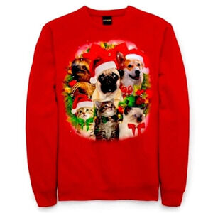 Fifth Sun Christmas Holiday Dogs & Cats Bells Ugly Sweater XXL